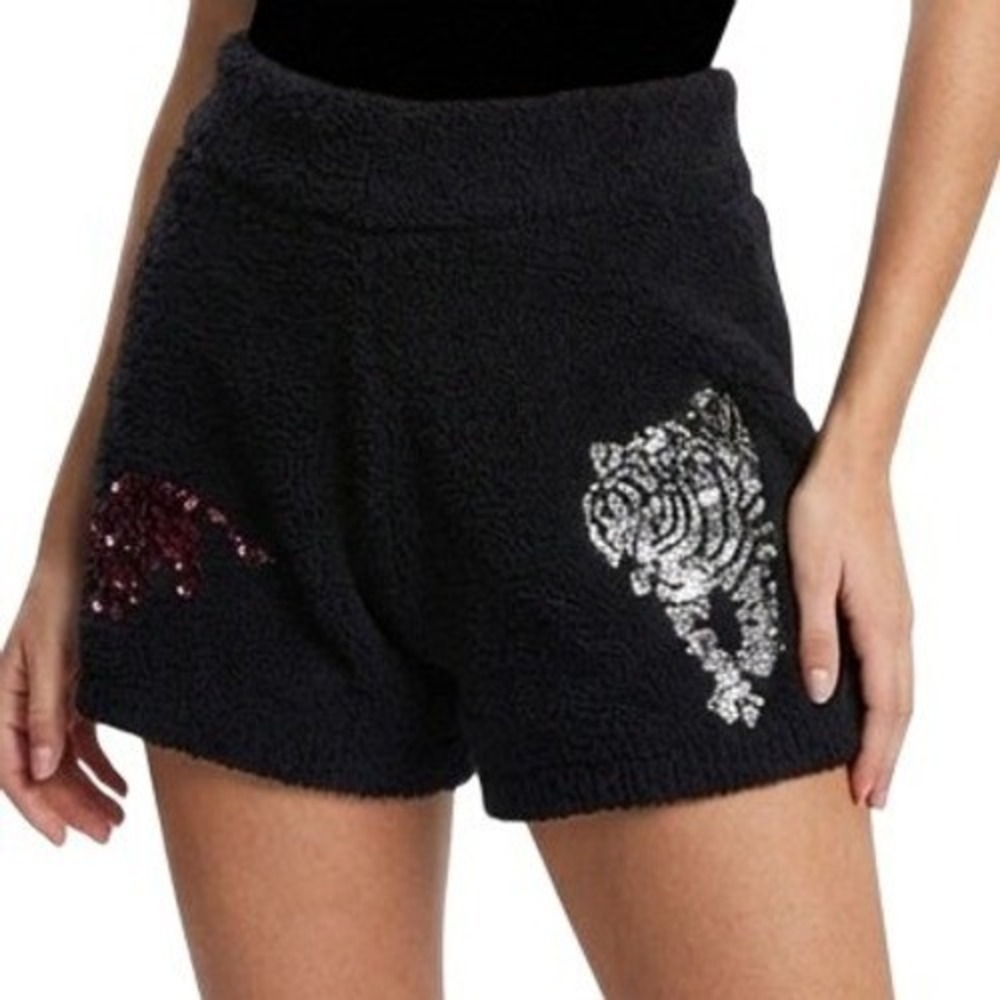 Blue B. Shorts Womens S Black Fleece Sequin Tiger Pull‎ On Lounge Casual Lounge